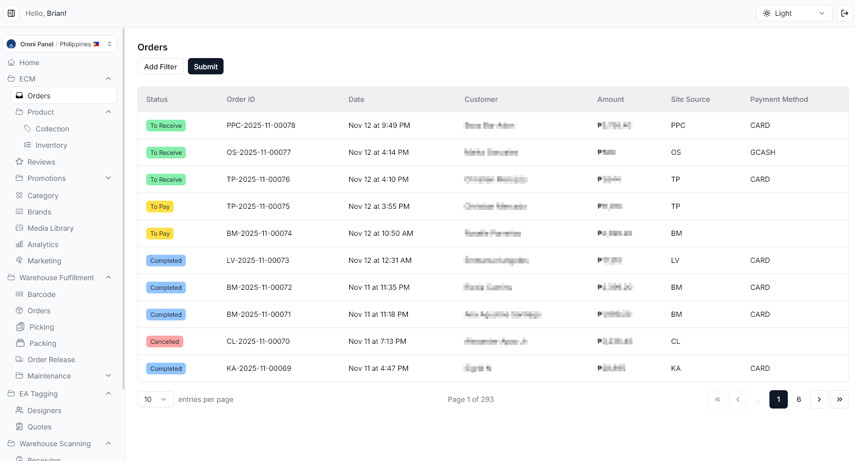 Order Management Interface